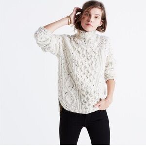Madewell Speckled Gray Cable Knit Fisherman Turtleneck Sweater